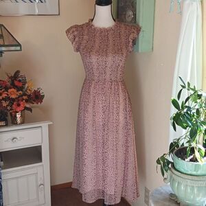 Sweet Rain Ruched Bodice Midi Dress. Cottagecore,Animal Print,Ethereal,Fairycore